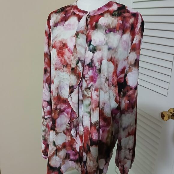 NYDJ Not your Daughters Jeans XL Abstract Floral Long-Sleeved blouse ruffle - Picture 8 of 16